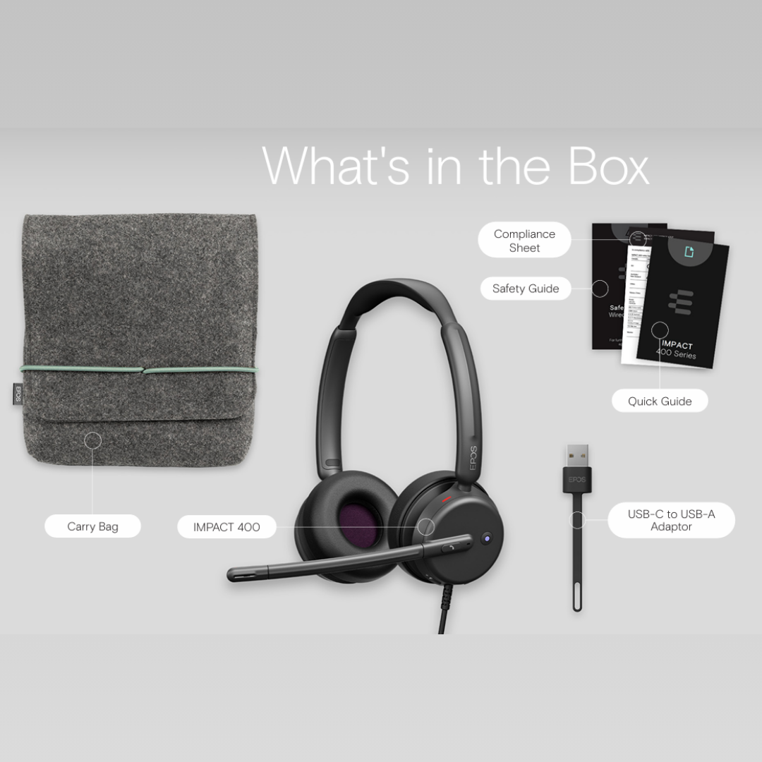EPOS IMPACT 400 Series | Lightweight USB-C Wired Headset — Single & Double-Sided for UC & MS Teams