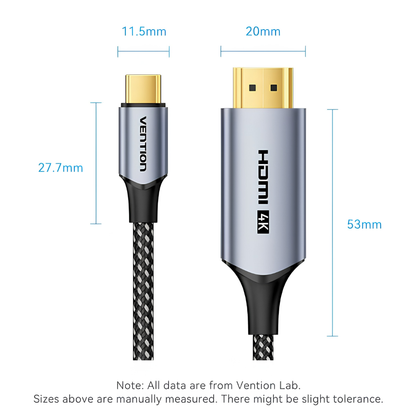 Vention USB-C to HDMI 4K Braided Adapter Cable (CRHH Series)