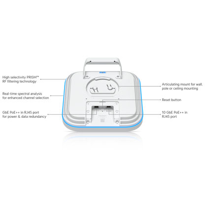 Ubiquiti UniFi E7 Campus | Enterprise Outdoor/Indoor Wi-Fi 7 Access Point (10-Stream Tri-Band, PRISM™ RF Filtering, 1x10 GbE + 1x1 GbE)