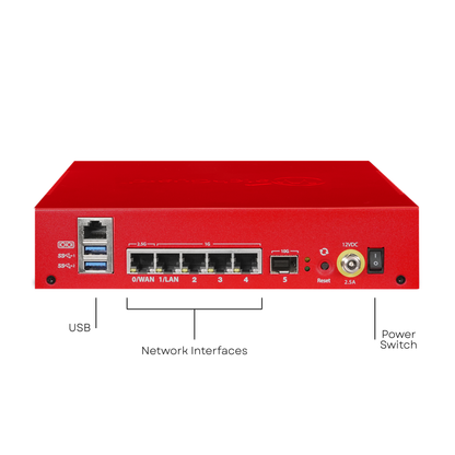 WatchGuard Firebox T145/T145-W | Branch Office Tabletop Firewall (1x2.5 GbE + 4x1 GbE + 1x SFP/SFP+, 710 Mbps UTM, 50 VPN Tunnels)