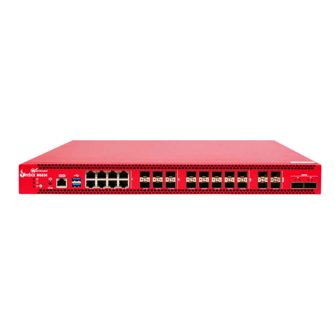WatchGuard Firebox M6850 | High-Performance Enterprise Network Firewall (8x1 GbE + 6x1 GbE SFP + 10x10 GbE SFP+ + 4x25 GbE SFP28 + 2x100 GbE QSFP28, 29 Gbps Firewall IMIX, Unrestricted VPN Tunnels)