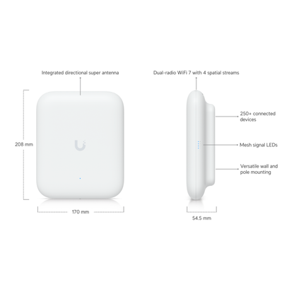 Ubiquiti UniFi U7 Outdoor | Outdoor Wi-Fi 7 Access Point (4-Stream Dual-Band, 1x2.5 GbE, Directional Super Antenna, IPX6)