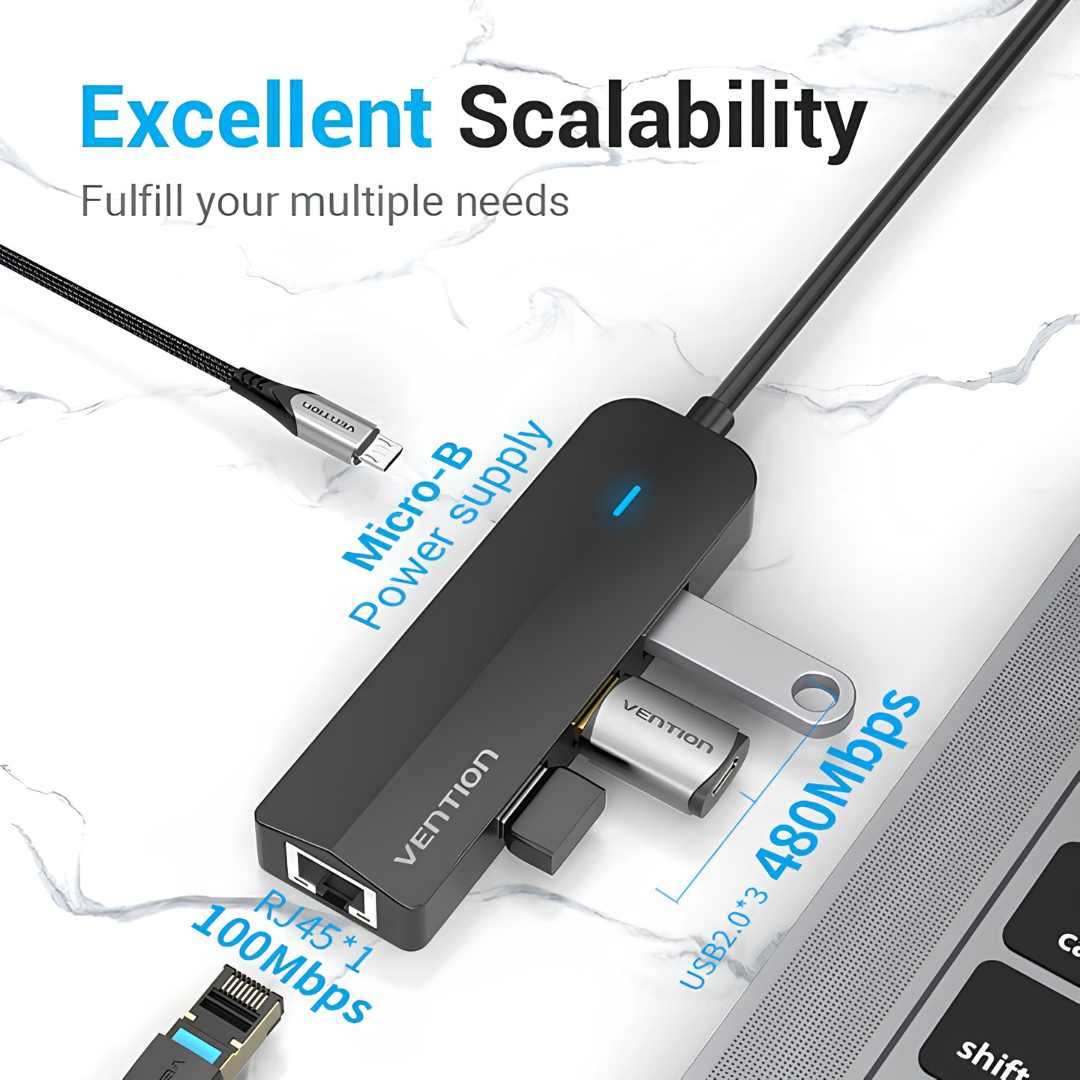 Vention USB-C to USB-A/RJ45/Micro-B Hub with Ethernet (TGPBB)