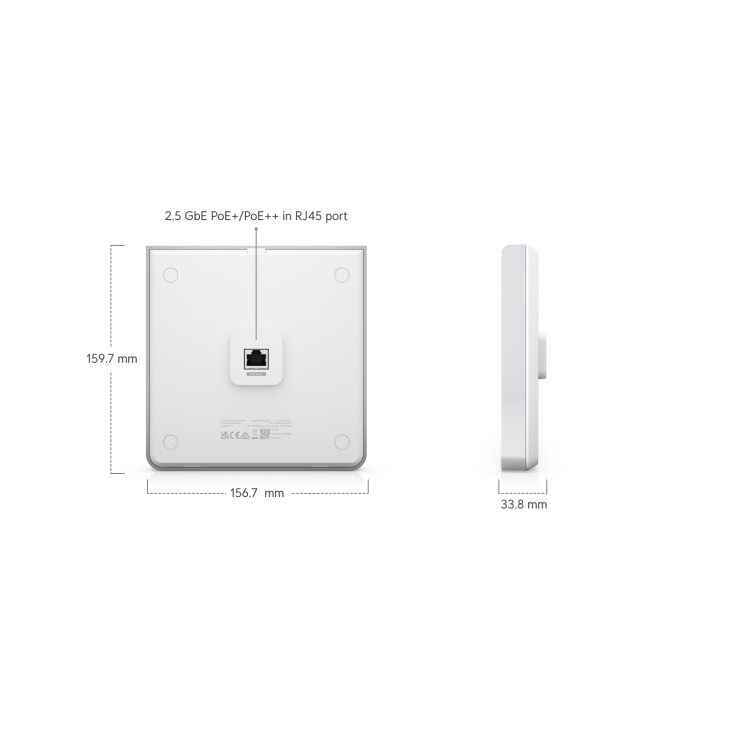 Ubiquiti UniFi U6 Enterprise In-Wall | Wall-Mount Wi-Fi 6E Access Point (10-Stream Tri-Band, 1x2.5 GbE Uplink + 4x GbE Ports, PoE+)