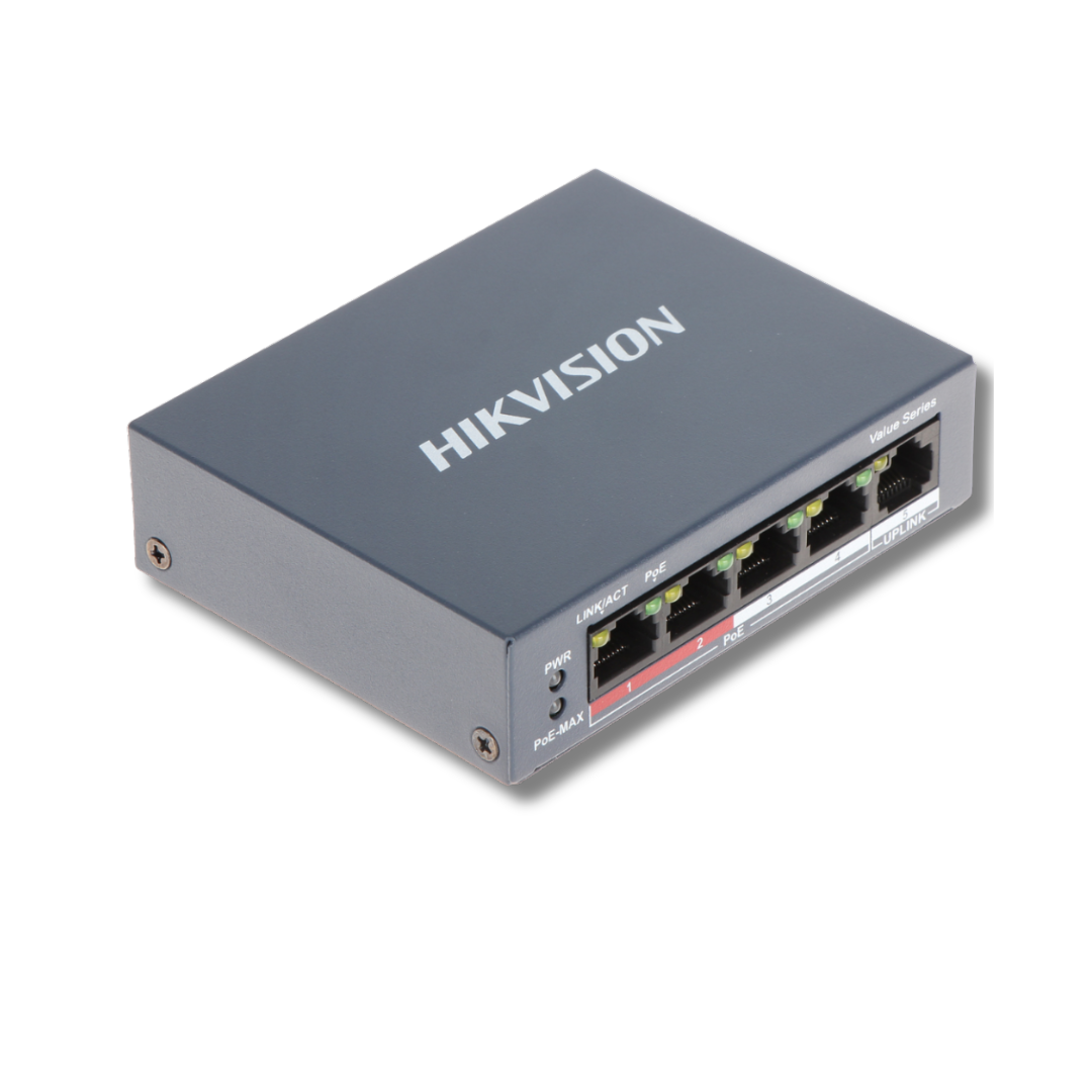 Hikvision DS-3E0505P-E/M(B) | 5-Port Gigabit Unmanaged PoE Switch (35W PoE Budget, 6KV Surge Protection)
