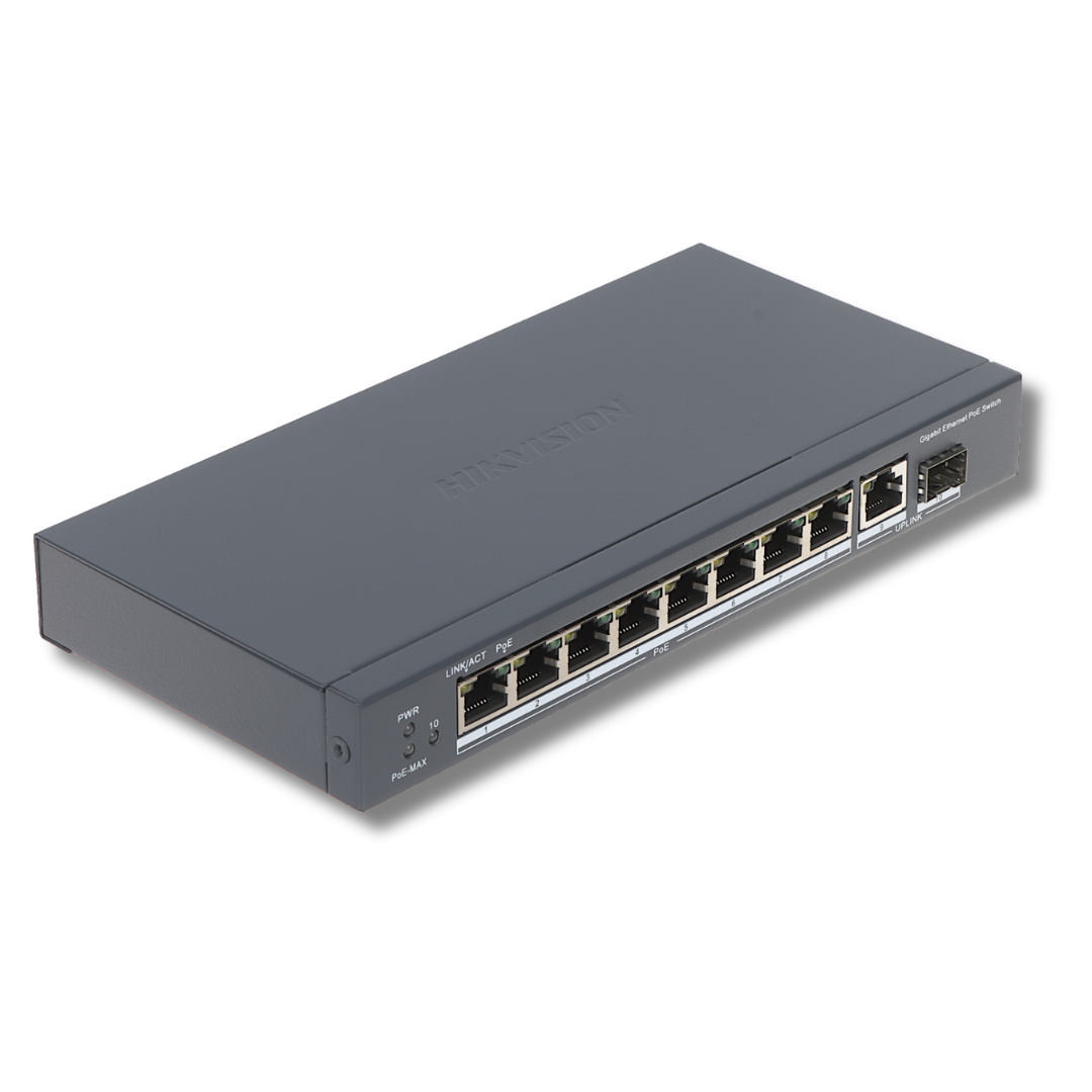 Hikvision DS-3E0510P-E/M | DS-3E0510P-E/M(B) | 10-Port Gigabit Unmanaged PoE Switch (58W or 80W PoE Budget)