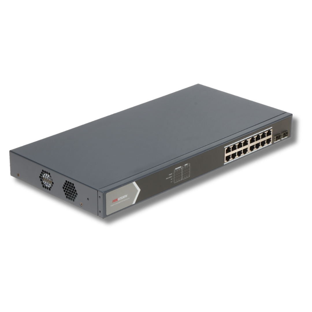 Hikvision DS-3E0518P-E/M | 16-Port Gigabit Unmanaged PoE Switch (125W PoE Budget, Dual SFP Uplinks)