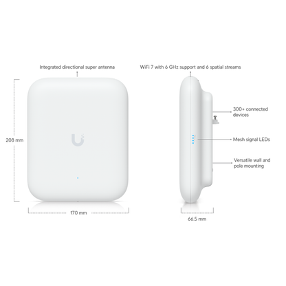 Ubiquiti UniFi U7 Pro Outdoor | Outdoor Wi-Fi 7 Access Point (6-Stream Tri-Band, 1x2.5 GbE, IP67, AFC 6 GHz)