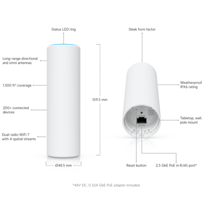 Ubiquiti UniFi U7 Mesh | Indoor/Outdoor Wi-Fi 7 Mesh Access Point (4-Stream Dual-Band, 1x2.5 GbE, IPX6)